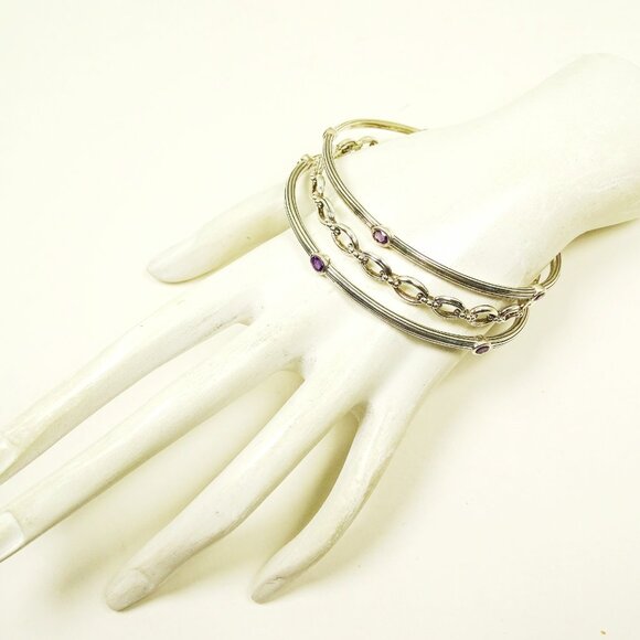 LAGOS Sterling Silver Purple Amethyst Set of Three Bangle Bracelets - Picture 6 of 11